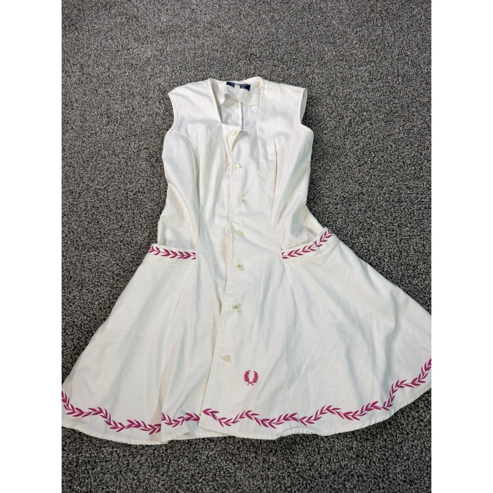 Vintage 80s Fred Perry Tennis Dress Women's Size 12 White Amy Winehouse